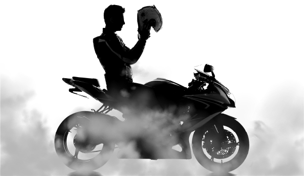 Person in a bike, black and white picture