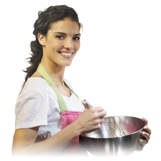 a photo of a woman with a mixing bowl