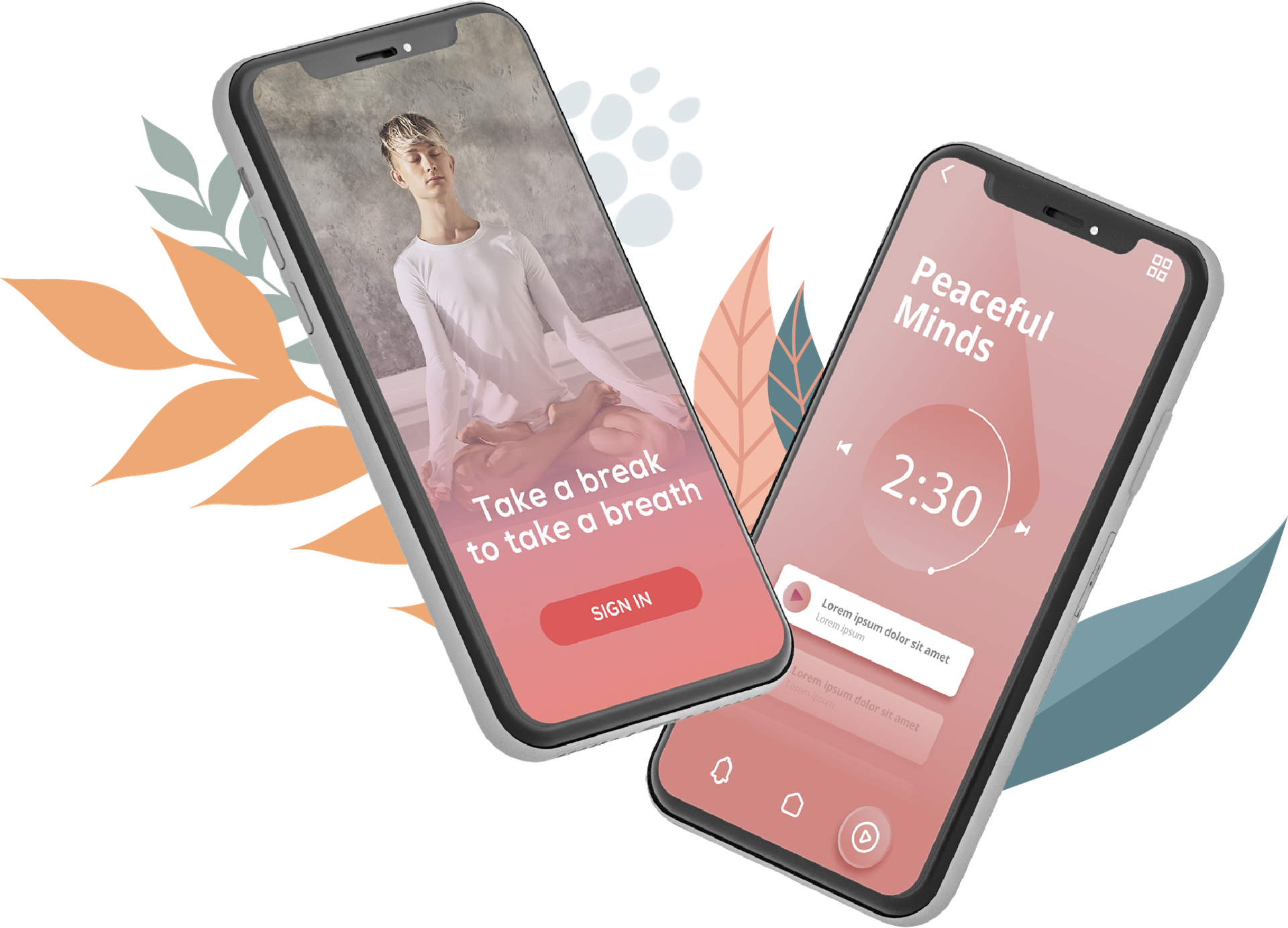 Mobile mockup with meditation app on screen